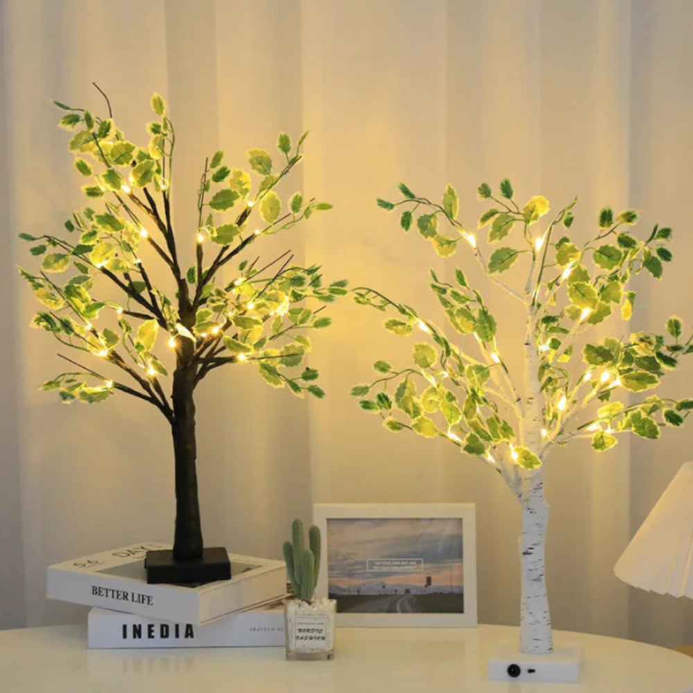 LED Birkenbaum Lampe – Lichterbaum Deko mit warmweißen LEDs | Tischlampe für Wohnzimmer & Schlafzimmer | Weiß & Schwarz erhältlich