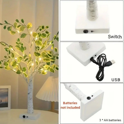 LED Birkenbaum Lampe – Lichterbaum Deko mit warmweißen LEDs | Tischlampe für Wohnzimmer & Schlafzimmer | Weiß & Schwarz erhältlich