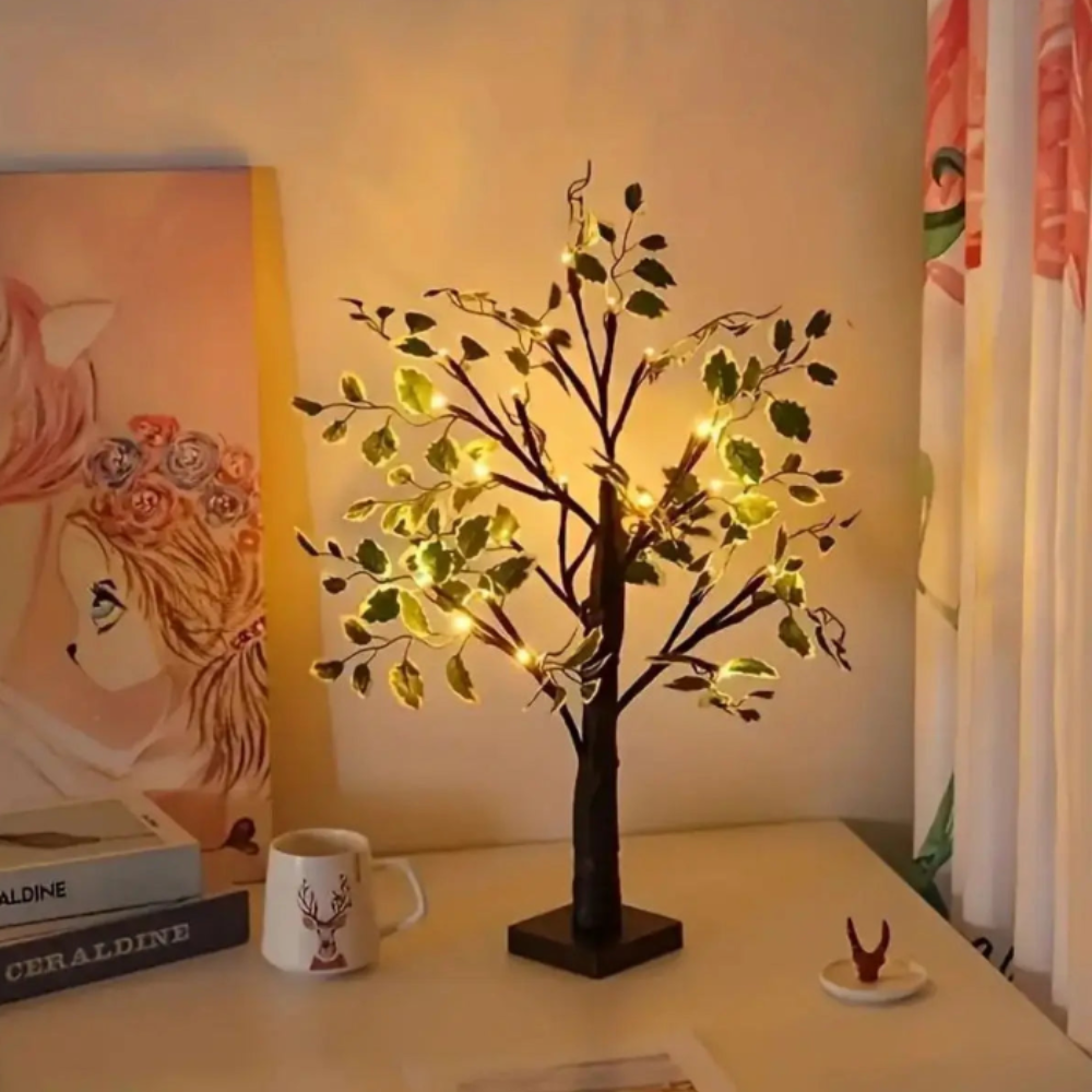 LED Birkenbaum Lampe – Lichterbaum Deko mit warmweißen LEDs | Tischlampe für Wohnzimmer & Schlafzimmer | Weiß & Schwarz erhältlich
