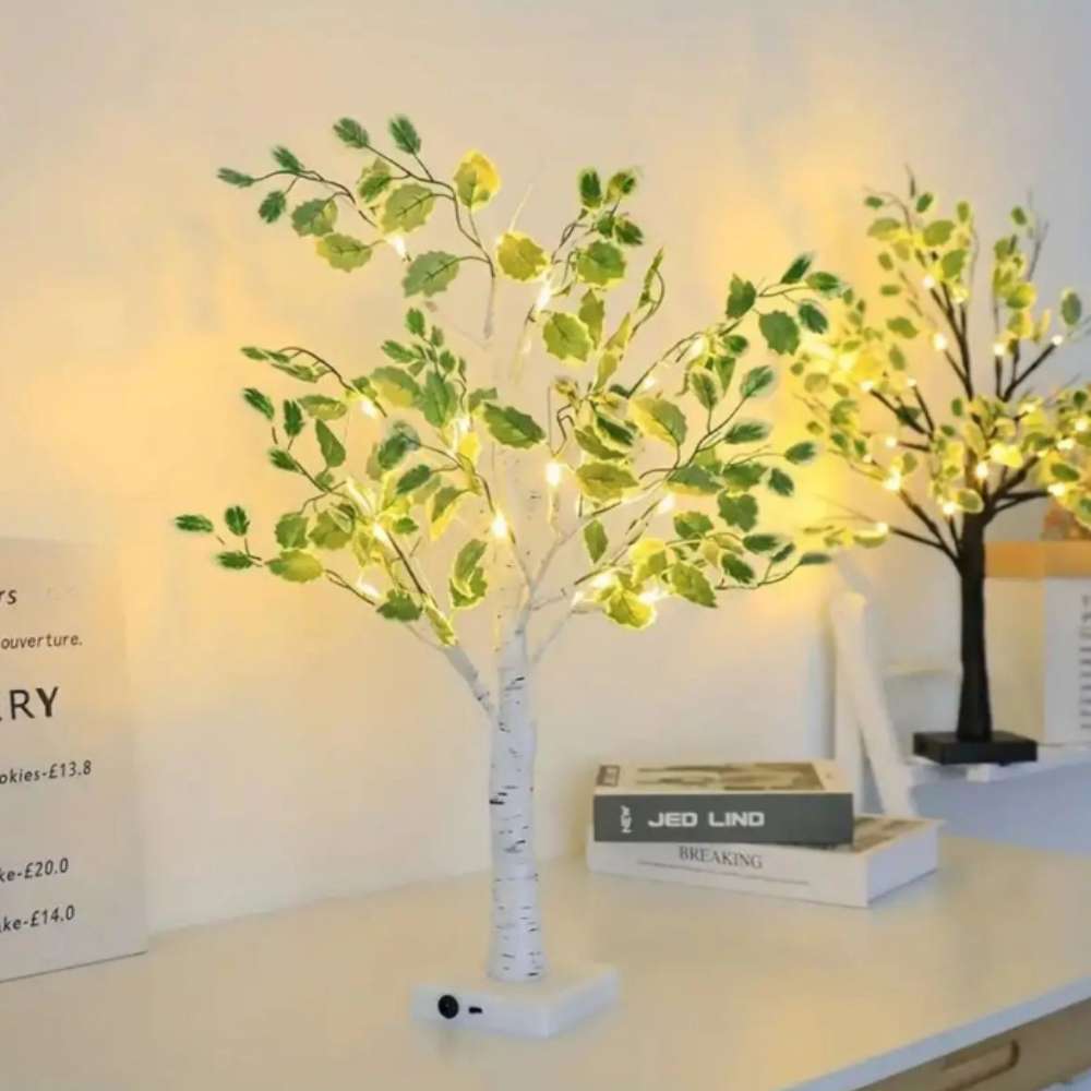 LED Birkenbaum Lampe – Lichterbaum Deko mit warmweißen LEDs | Tischlampe für Wohnzimmer & Schlafzimmer | Weiß & Schwarz erhältlich
