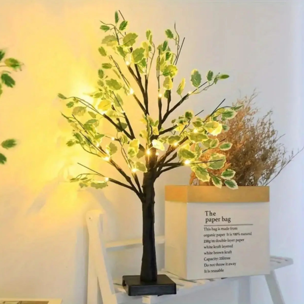 LED Birkenbaum Lampe – Lichterbaum Deko mit warmweißen LEDs | Tischlampe für Wohnzimmer & Schlafzimmer | Weiß & Schwarz erhältlich