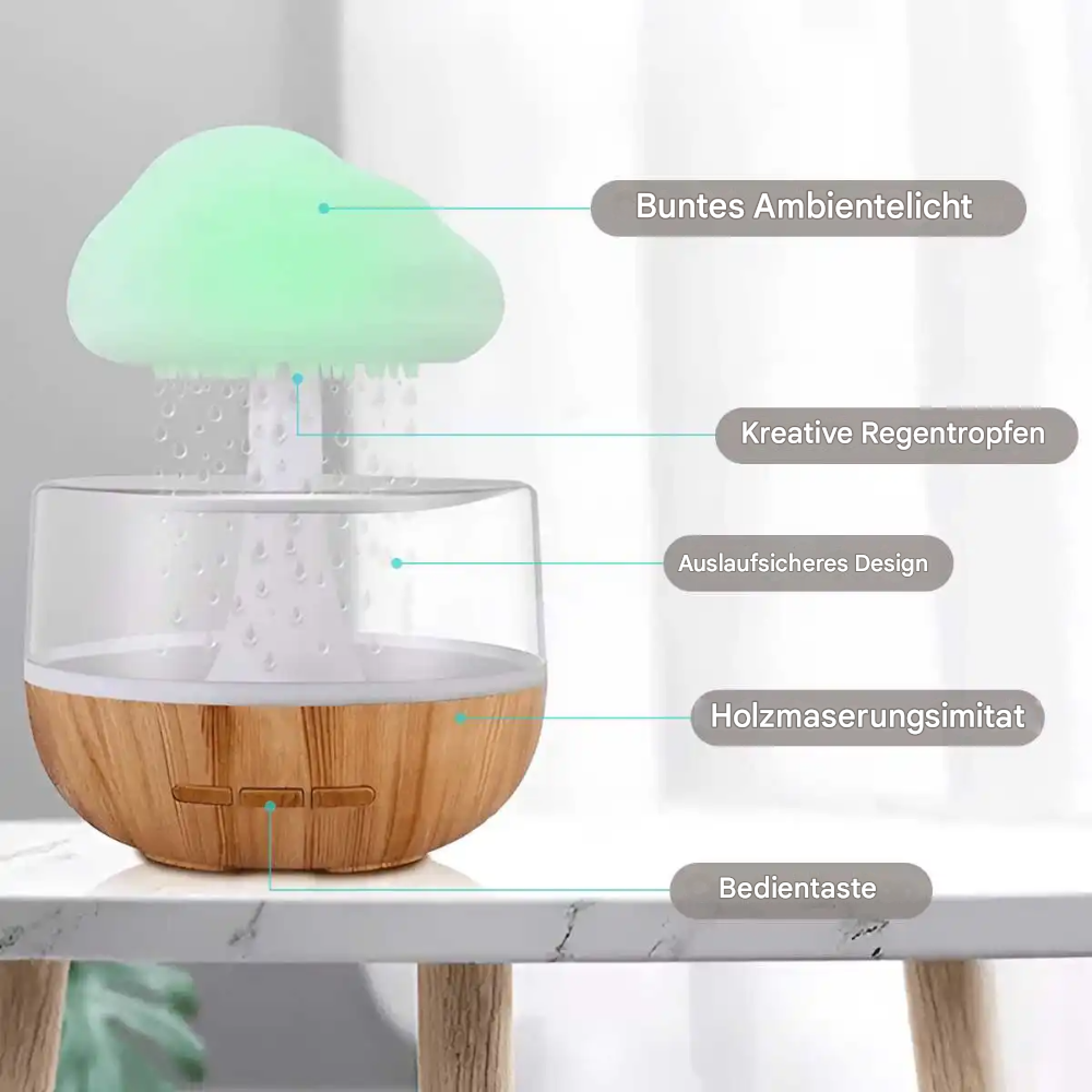Ultraschall Aroma Diffuser mit LED-Licht & Regen-Effekt – Luftbefeuchter für Schlafzimmer & Wohnzimmer