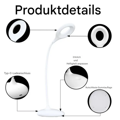 Moderne LED Schreibtischlampe – Dimmbare Touch-Tischlampe mit flexiblem Schwanenhals & Augenfreundlichem Licht