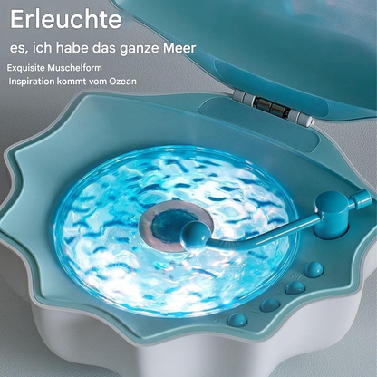 Muschel Bluetooth-Lautsprecher mit LED Sternenhimmel-Projektor | Nachtlicht & Ambiente Lampe – 3 Farben