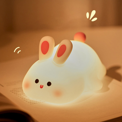 Süße LED Nachtlichter für Kinder – Hase, Hase mit Blume, Panda & Dino | Silikon Nachtlampe Baby | USB Aufladbar & Warmweiß Schlaflicht