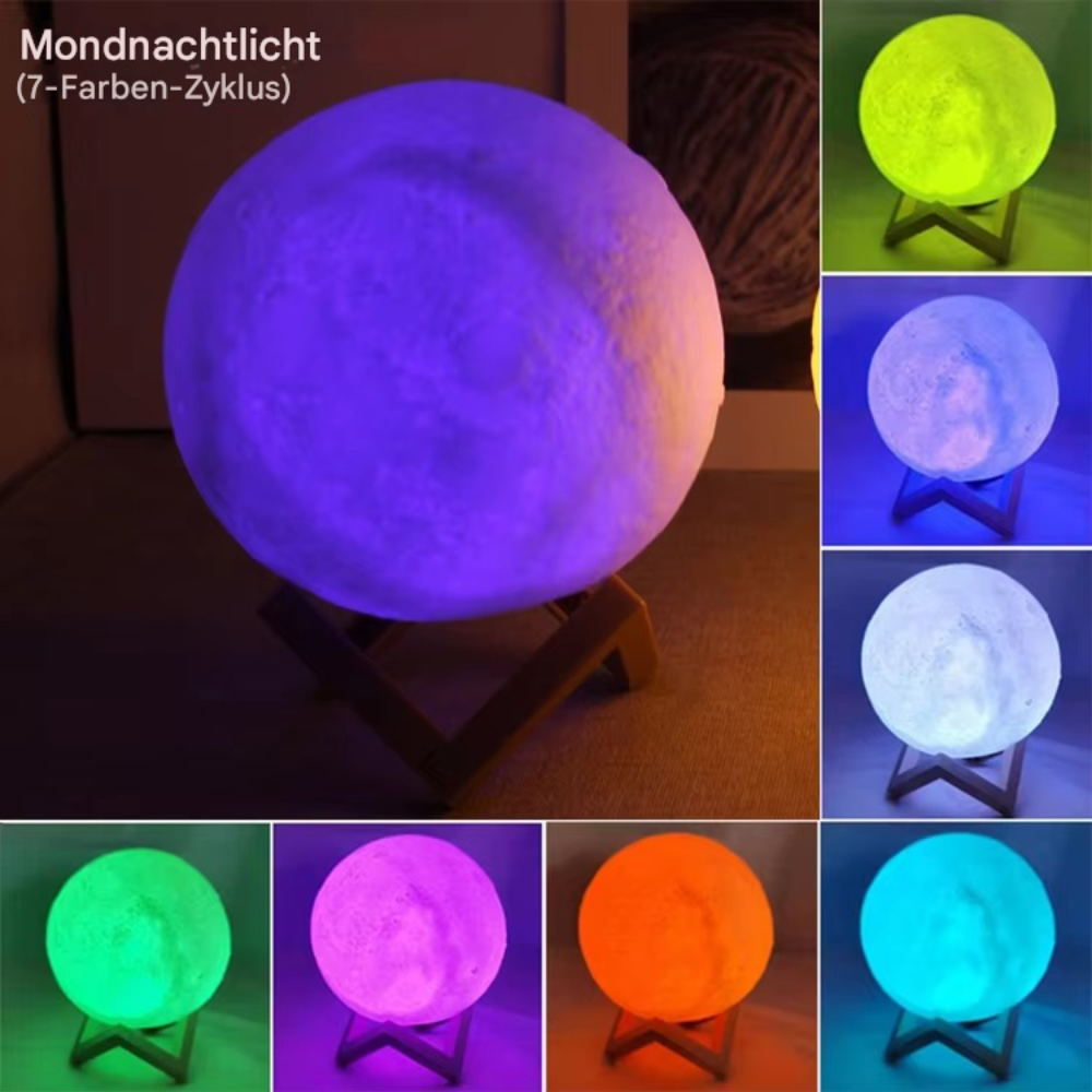 LED Mondlampe 3 Farben – Deko Nachtlicht für Schlafzimmer & Wohnzimmer – USB Aufladbar