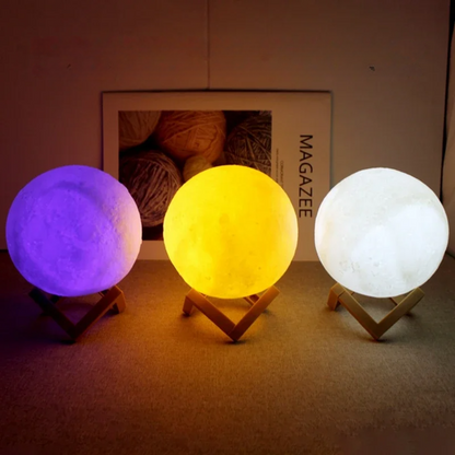 LED Mondlampe 3 Farben – Deko Nachtlicht für Schlafzimmer & Wohnzimmer – USB Aufladbar