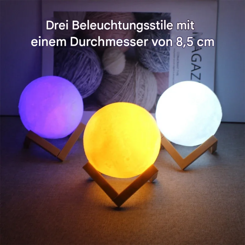 LED Mondlampe 3 Farben – Deko Nachtlicht für Schlafzimmer & Wohnzimmer – USB Aufladbar