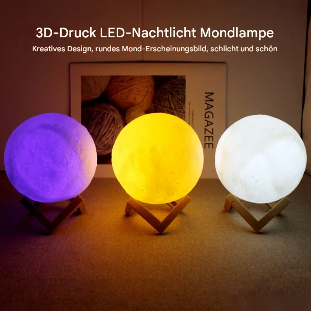 LED Mondlampe 3 Farben – Deko Nachtlicht für Schlafzimmer & Wohnzimmer – USB Aufladbar
