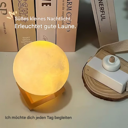 LED Mondlampe 3 Farben – Deko Nachtlicht für Schlafzimmer & Wohnzimmer – USB Aufladbar