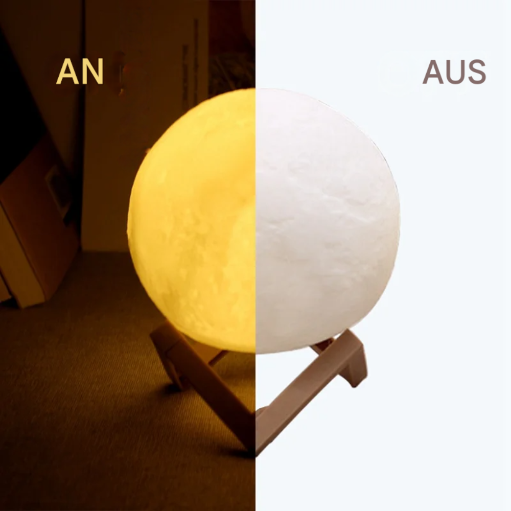 LED Mondlampe 3 Farben – Deko Nachtlicht für Schlafzimmer & Wohnzimmer – USB Aufladbar