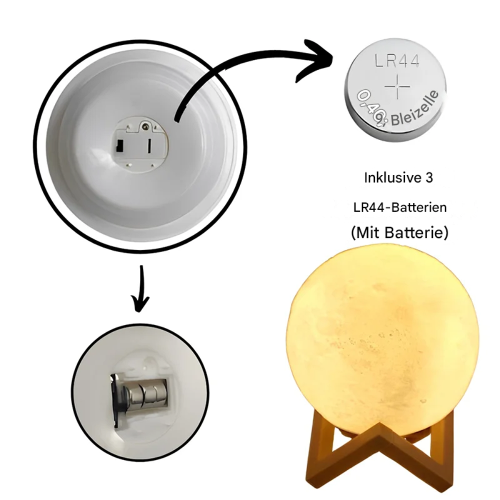 LED Mondlampe 3 Farben – Deko Nachtlicht für Schlafzimmer & Wohnzimmer – USB Aufladbar