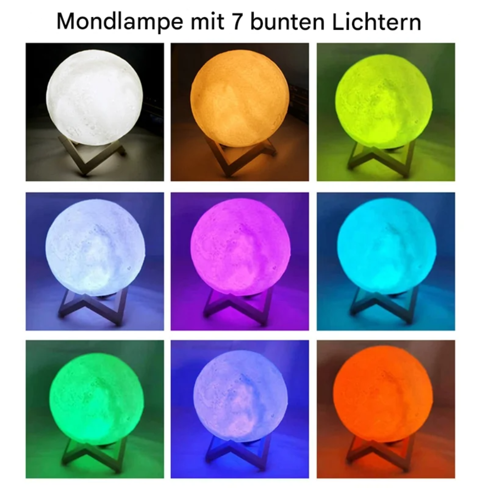 LED Mondlampe 3 Farben – Deko Nachtlicht für Schlafzimmer & Wohnzimmer – USB Aufladbar