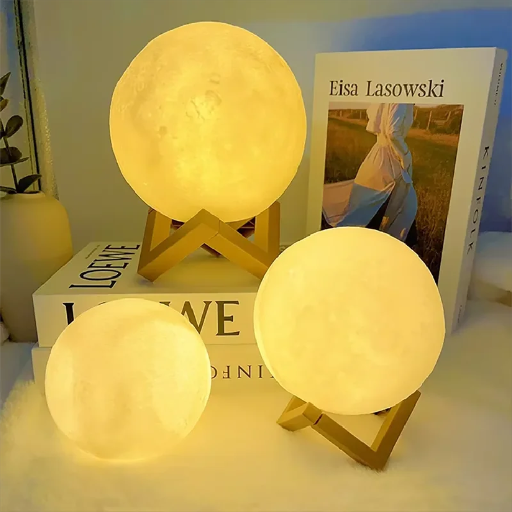LED Mondlampe 3 Farben – Deko Nachtlicht für Schlafzimmer & Wohnzimmer – USB Aufladbar