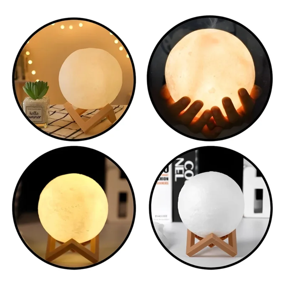 LED Mondlampe 3 Farben – Deko Nachtlicht für Schlafzimmer & Wohnzimmer – USB Aufladbar