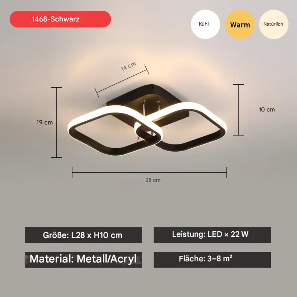 Moderne LED Deckenleuchte dimmbar – Wohnzimmer & Schlafzimmer Lampe | Warmweiß | Energiesparende Deckenlampe