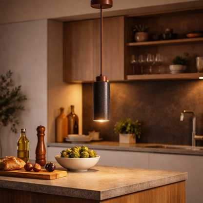 Designer Pendelleuchte aus Naturstein & Holz – E27 Hängelampe Marmor, Höhenverstellbar, Modernes Wohnlicht