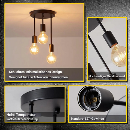 Moderne Deckenleuchte E27 – 3-flammige Pendelleuchte im Industrial Vintage Design – Schwarze Deckenlampe für Wohnzimmer & Esszimmer
