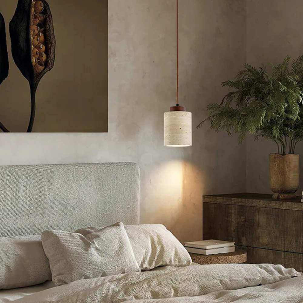 Wabi-Sabi Designer Pendelleuchte aus Stein – Moderne Nachttisch & Schlafzimmer Hängelampe für Bar, B&B & Wohnraum