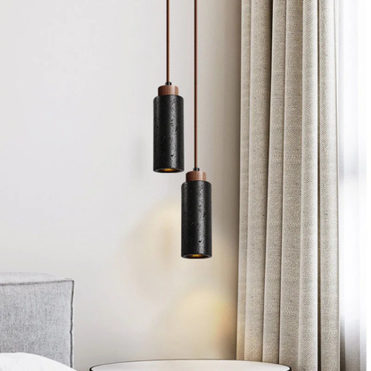 Designer Pendelleuchte aus Naturstein & Holz – E27 Hängelampe Marmor, Höhenverstellbar, Modernes Wohnlicht