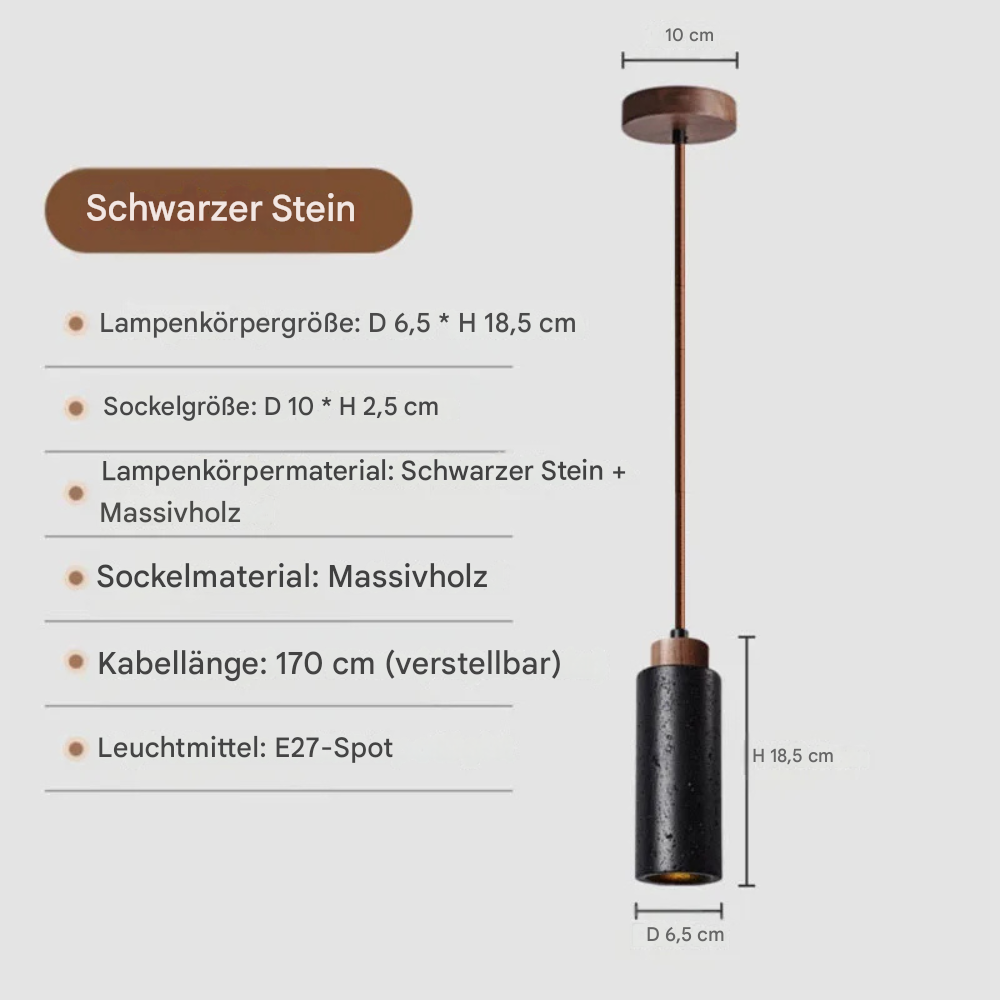Designer Pendelleuchte aus Naturstein & Holz – E27 Hängelampe Marmor, Höhenverstellbar, Modernes Wohnlicht