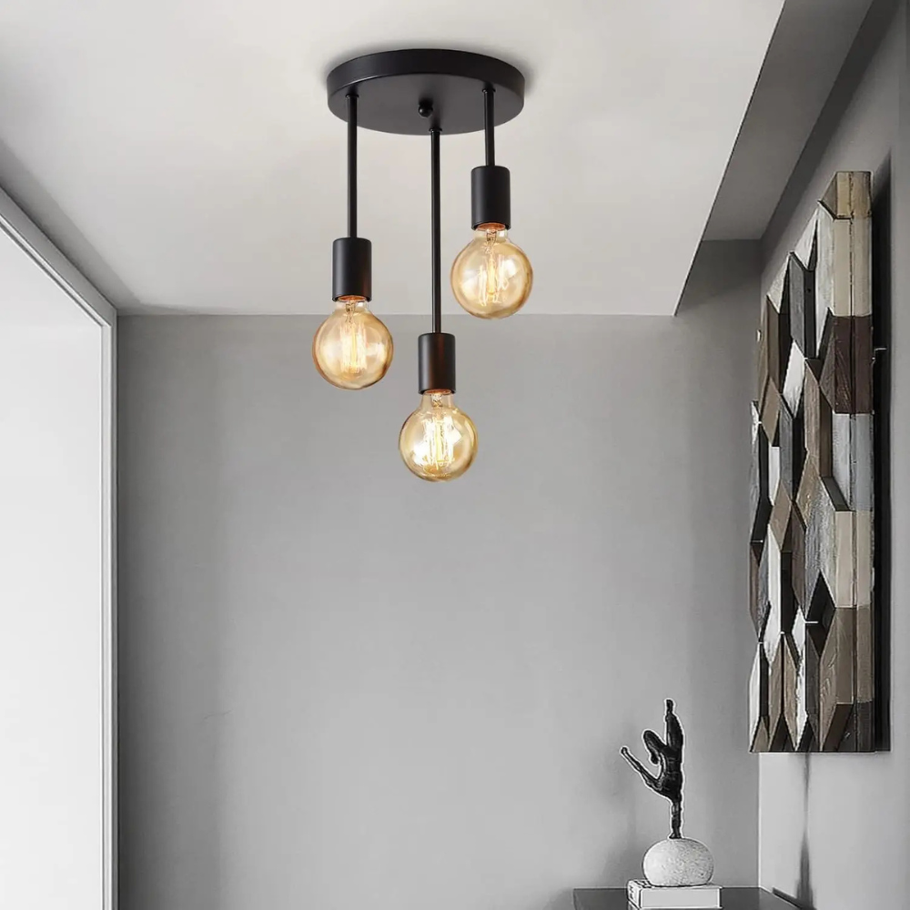 Moderne Deckenleuchte E27 – 3-flammige Pendelleuchte im Industrial Vintage Design – Schwarze Deckenlampe für Wohnzimmer & Esszimmer