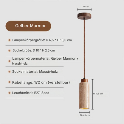Designer Pendelleuchte aus Naturstein & Holz – E27 Hängelampe Marmor, Höhenverstellbar, Modernes Wohnlicht