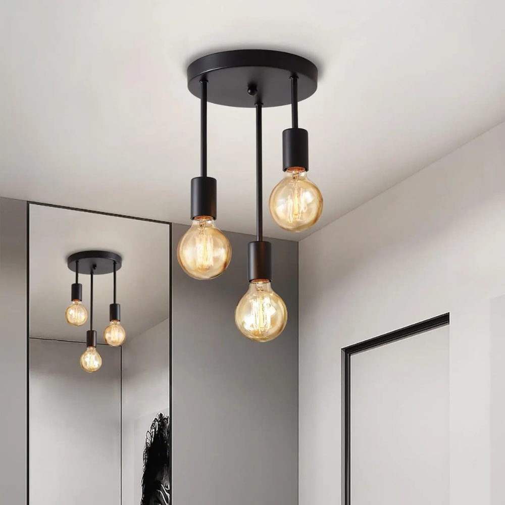 Moderne Deckenleuchte E27 – 3-flammige Pendelleuchte im Industrial Vintage Design – Schwarze Deckenlampe für Wohnzimmer & Esszimmer
