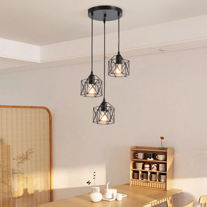 Vintage Pendelleuchte 3-flammig Schwarz – Industrielle Hängelampe aus Metall mit E27 Fassung für Wohnzimmer & Esszimmer