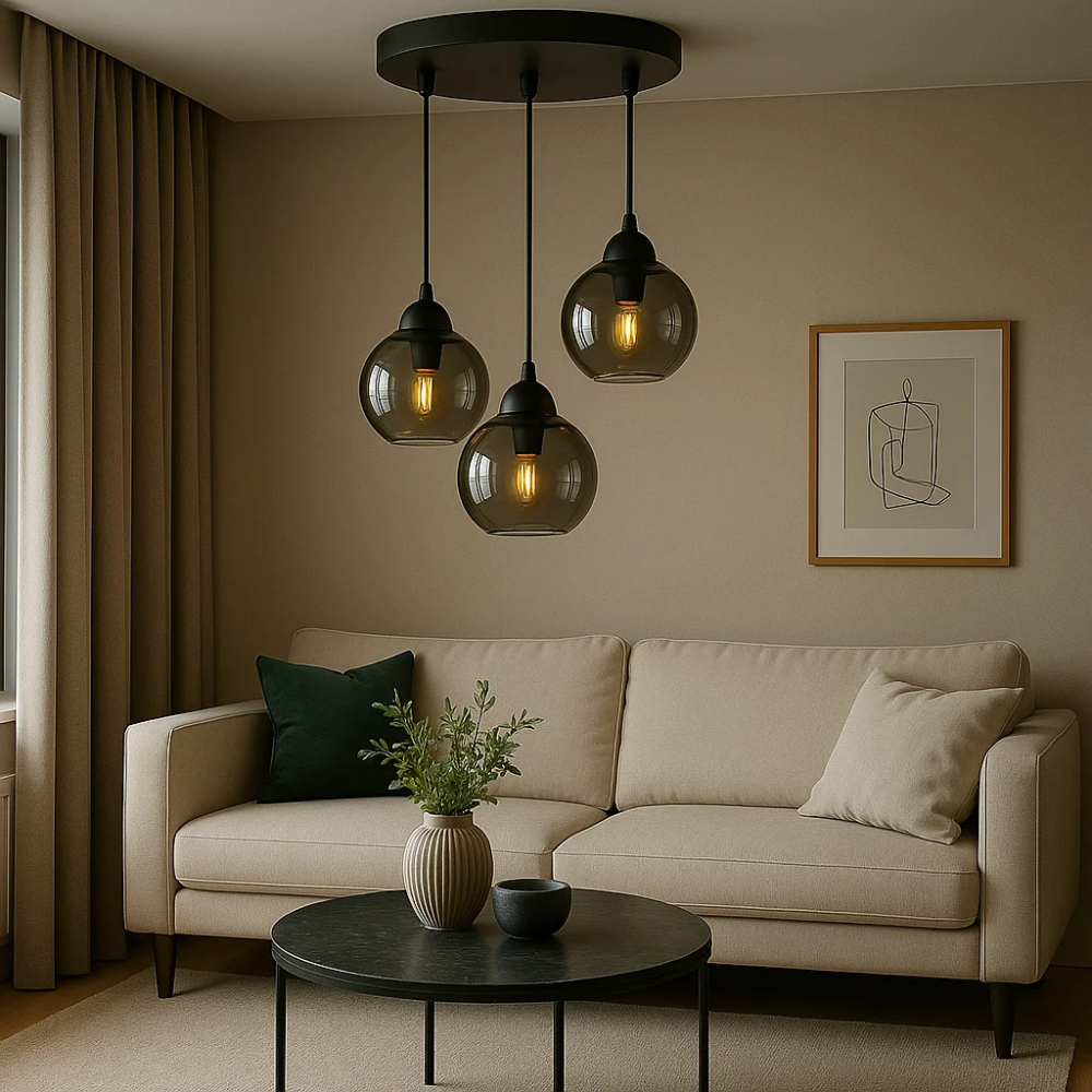 Moderne Glas Pendelleuchte E27 – Nordic Hängeleuchte mit 4 Kugel-Lampenschirmen – Deckenlampe für Esszimmer, Wohnzimmer & Küche