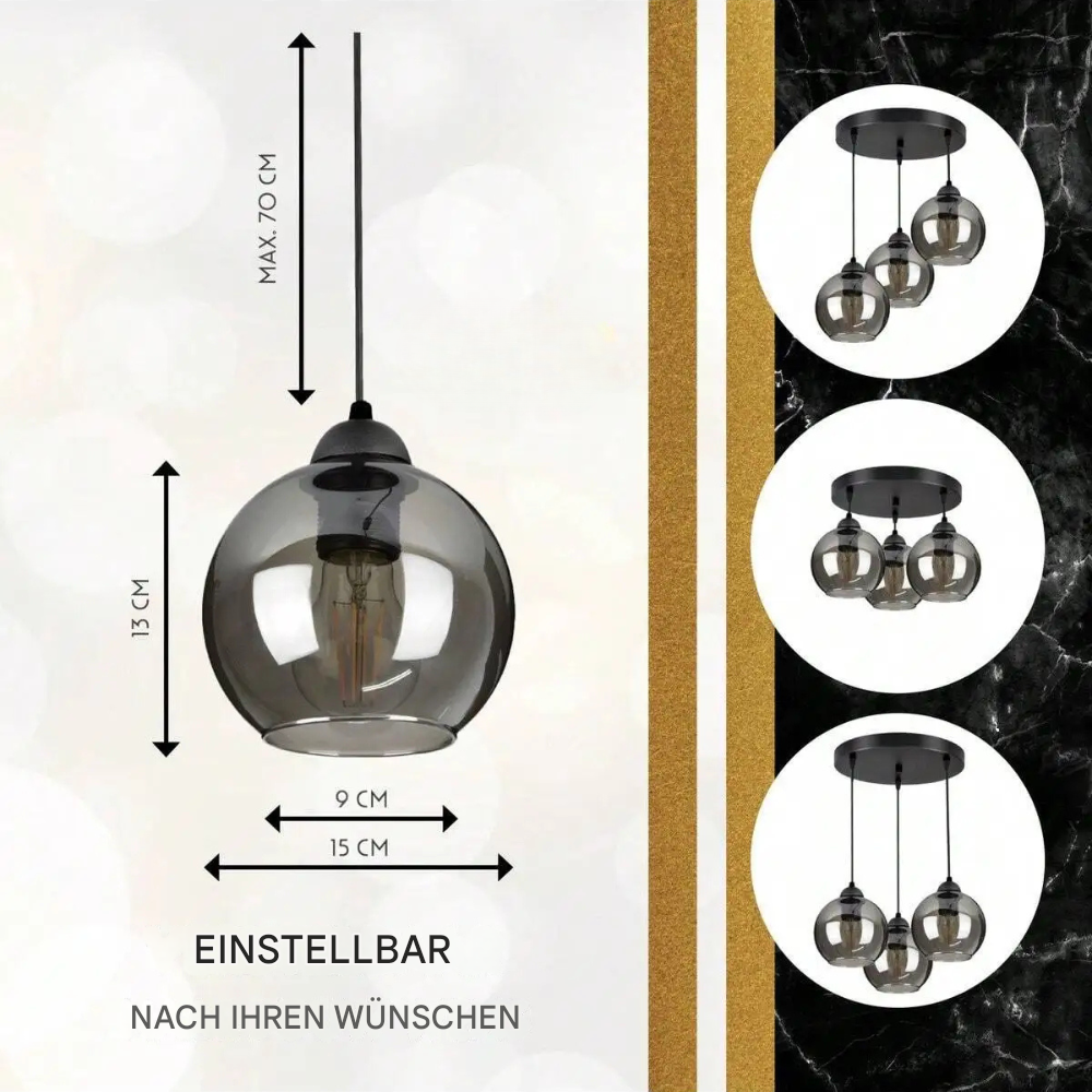 Moderne Glas Pendelleuchte E27 – Nordic Hängeleuchte mit 4 Kugel-Lampenschirmen – Deckenlampe für Esszimmer, Wohnzimmer & Küche