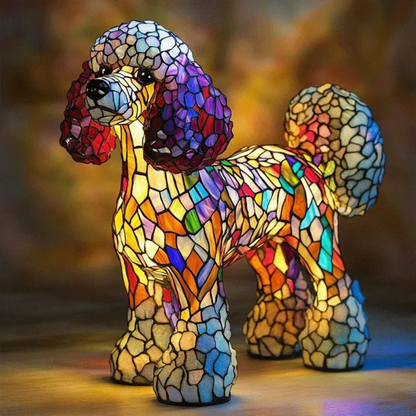 Tiffany Hund Lampe – Tischlampe aus Buntglas | LED Dekolampe für Wohnzimmer & Geschenkidee