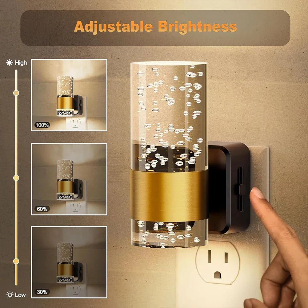 LED Steckdosen Nachtlicht – Moderne Wandlampe mit Blasenglas & warmweißem Licht | Energiesparende Plug-in LED-Lampe für Wohnzimmer, Flur & Schlafzimmer