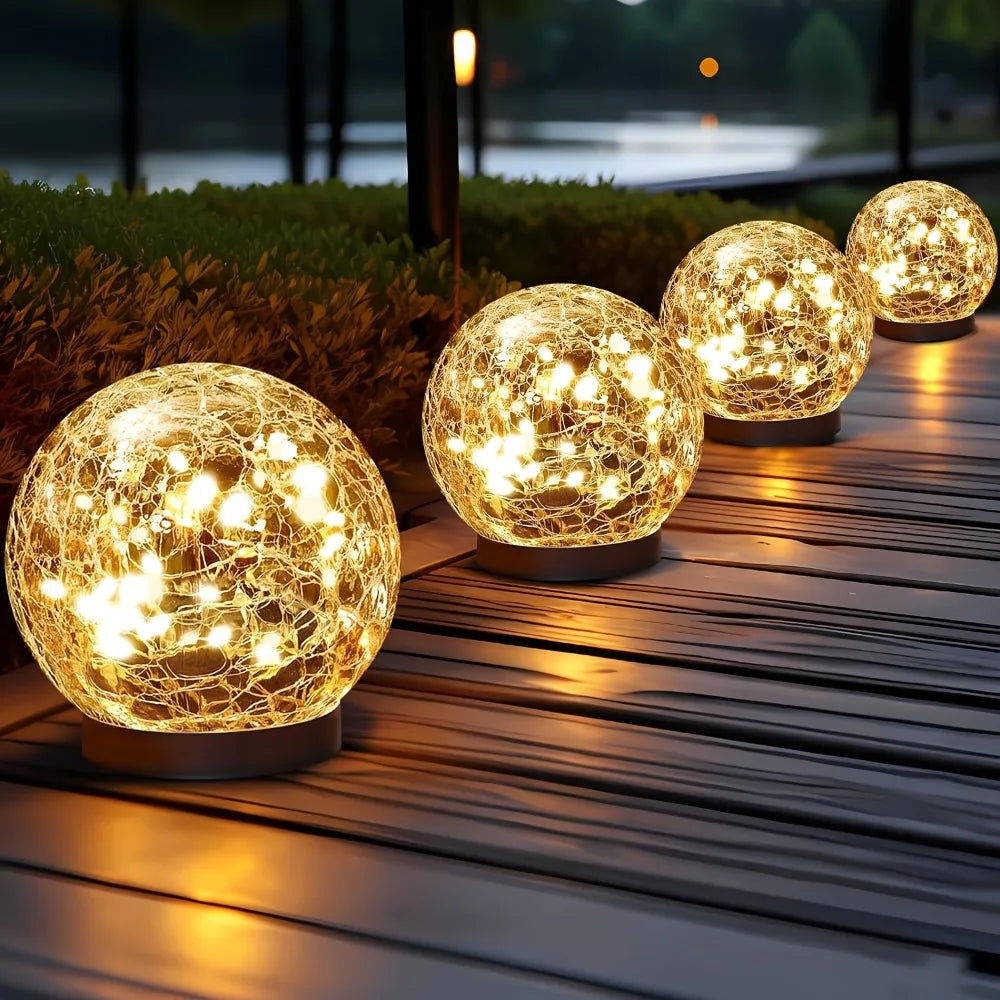 Solar LED Gartenkugelleuchte – Crack-Glas Design, 20 LEDs, wasserdicht & robust für Außenbereich