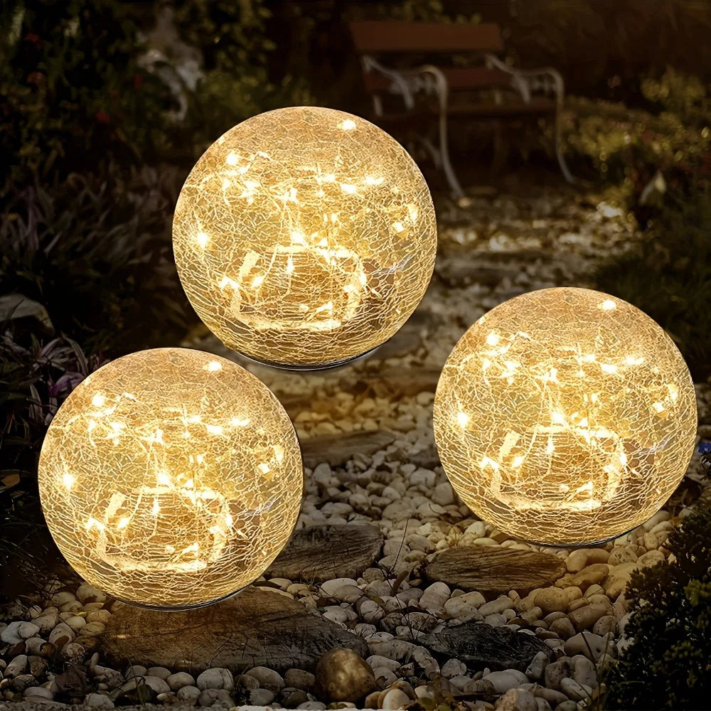 Solar LED Gartenkugelleuchte – Crack-Glas Design, 20 LEDs, wasserdicht & robust für Außenbereich