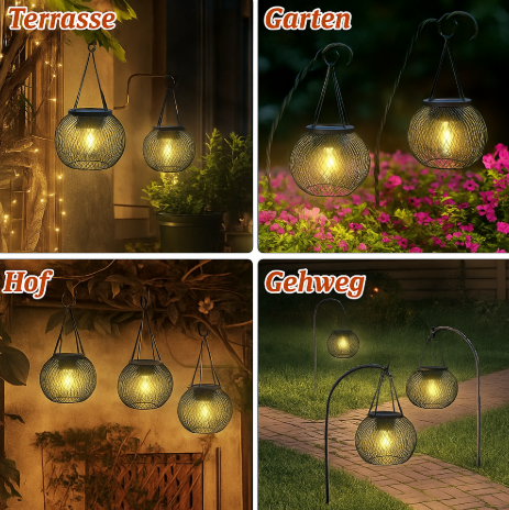 Solar Gartenlaterne LED – Solar Hängelampe für Außen mit warmweißem Licht | Automatisches Ein/Aus & Wetterfest
