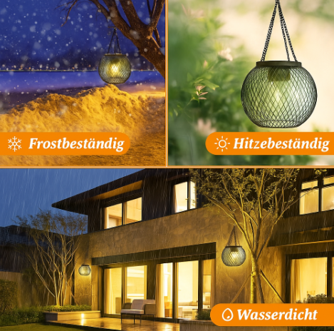 Solar Gartenlaterne LED – Solar Hängelampe für Außen mit warmweißem Licht | Automatisches Ein/Aus & Wetterfest