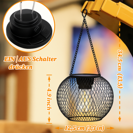 Solar Gartenlaterne LED – Solar Hängelampe für Außen mit warmweißem Licht | Automatisches Ein/Aus & Wetterfest