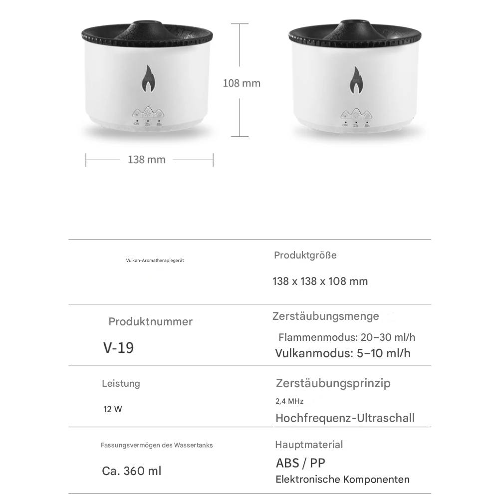 Aroma Diffuser mit Flammeneffekt 350ml – Ultraschall Luftbefeuchter für Aromatherapie & Raumduft