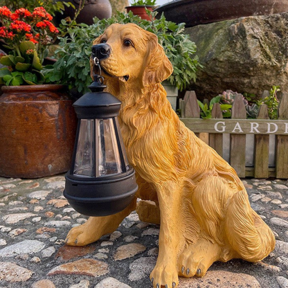 Solar Hund Gartenlampe LED – wetterfeste Gartenfigur mit Laterne | Solarleuchte Hund Deko für Außen & Vorgarten
