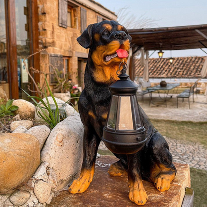 Solar Hund Gartenlampe LED – wetterfeste Gartenfigur mit Laterne | Solarleuchte Hund Deko für Außen & Vorgarten