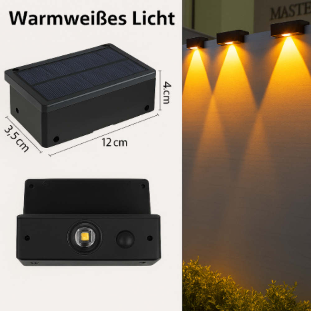 Solar LED Außenwandleuchte IP65 – Modernes Licht für Garten, Terrasse & Hauswand – Warmweiß/Kaltweiß – Solar betrieben