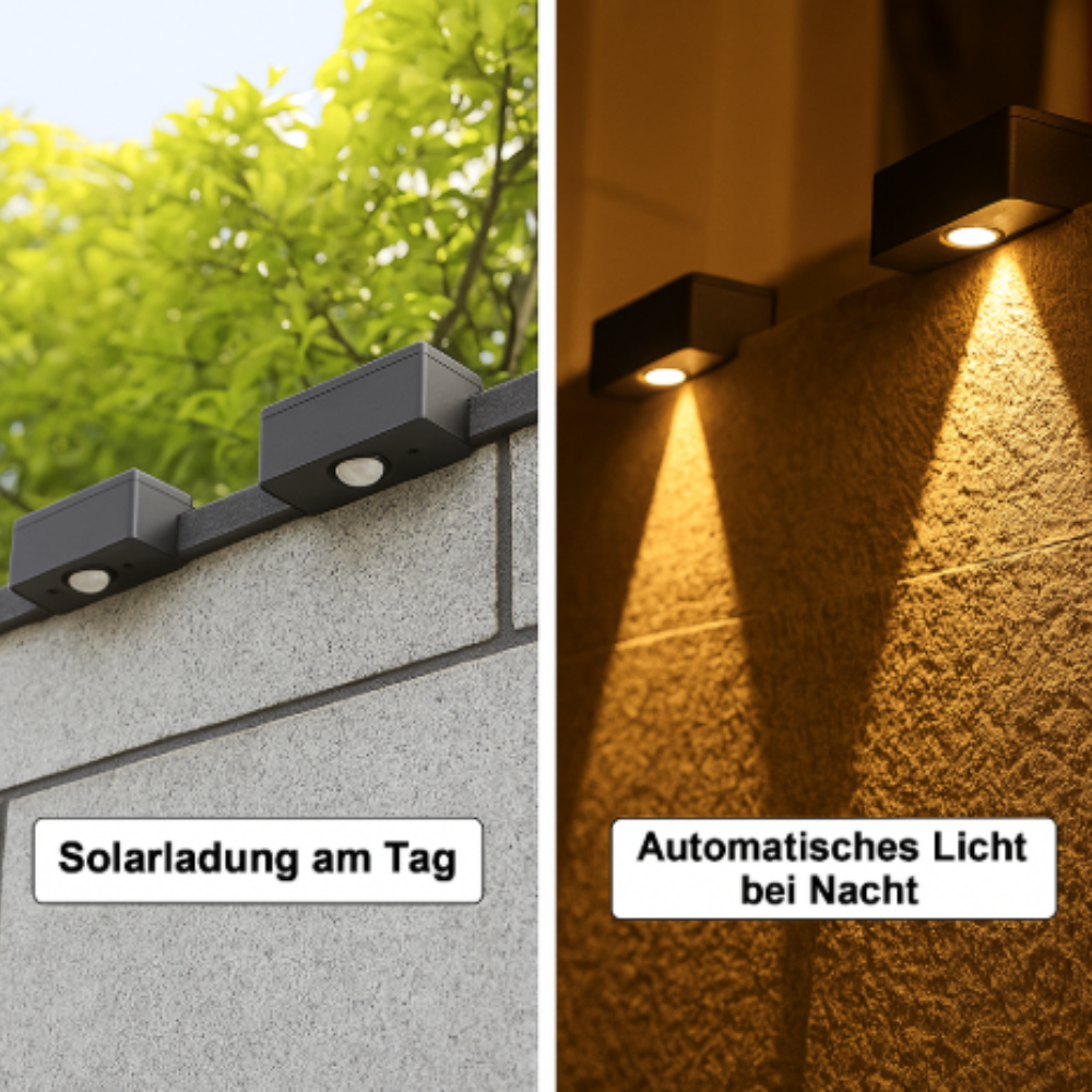 Solar LED Außenwandleuchte IP65 – Modernes Licht für Garten, Terrasse & Hauswand – Warmweiß/Kaltweiß – Solar betrieben