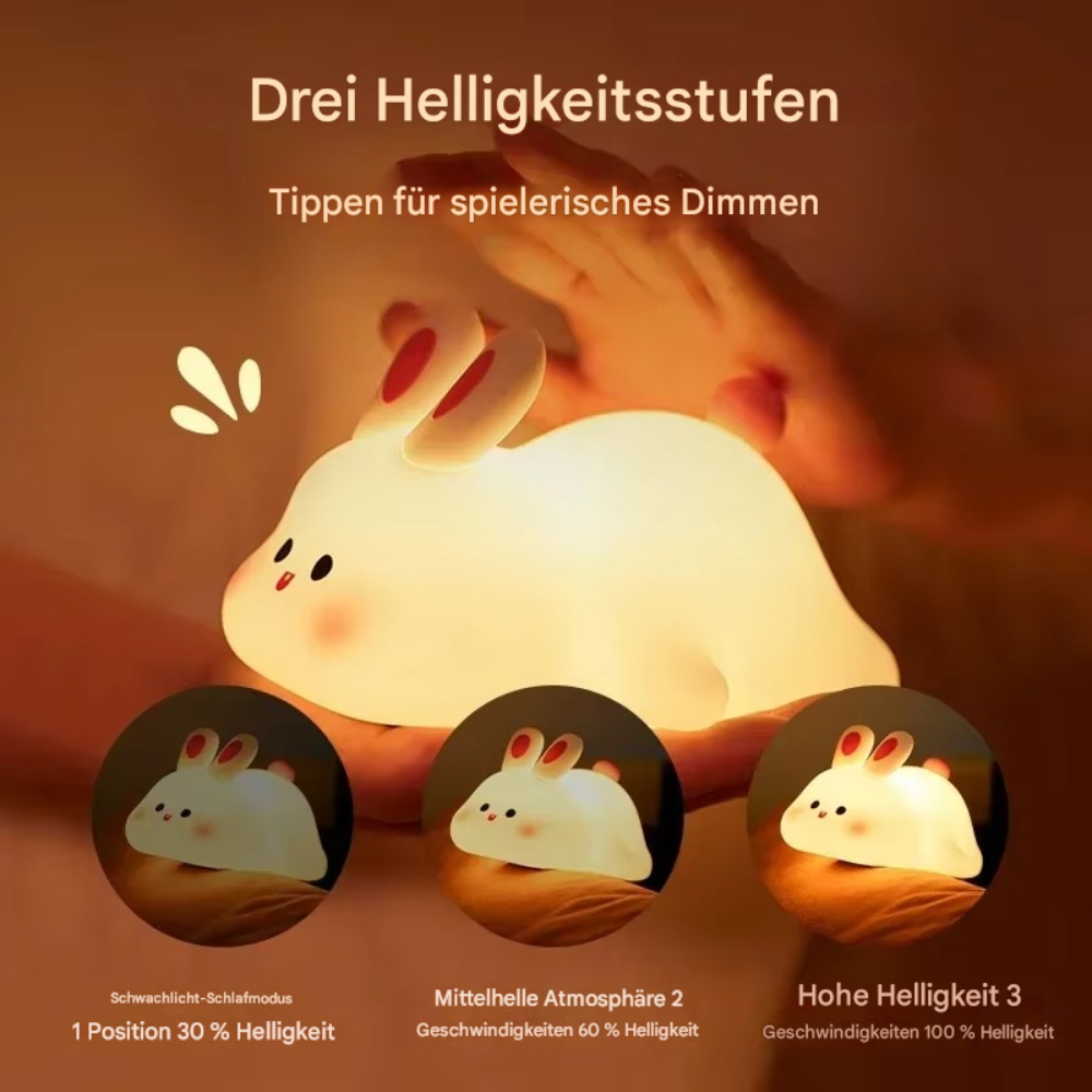 LED Nachtlicht Kinder Hase – Dimmbares Silikon Schlaflicht mit 3 Helligkeitsstufen & Touch-Steuerung