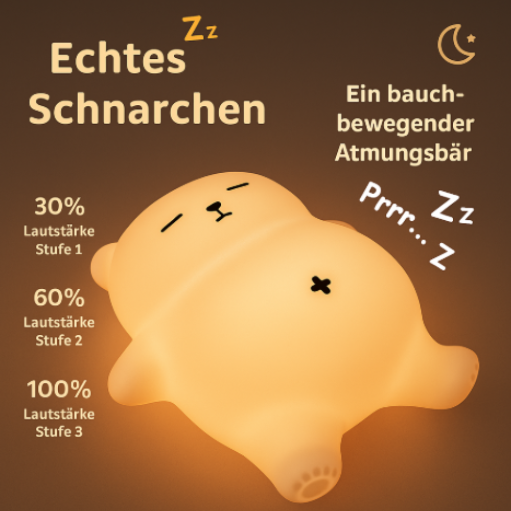 Schnarchender Atmungsbär – Einschlafhilfe & Nachtlicht mit Atembewegung für Babys & Kinder