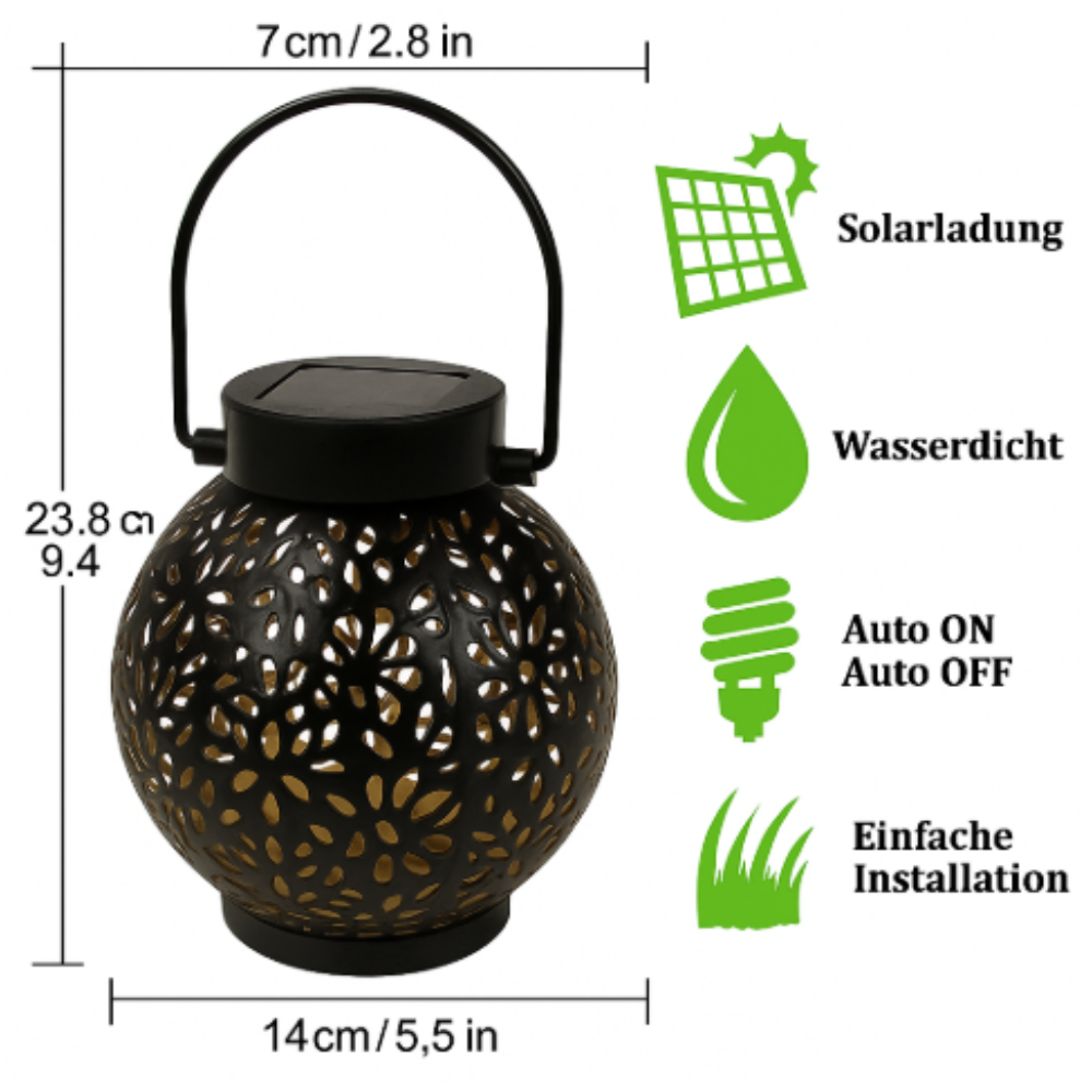 Solar Laterne LED IP44 Wasserdicht – Garten Solarleuchte Außen Dekolampe für Terrasse & Balkon