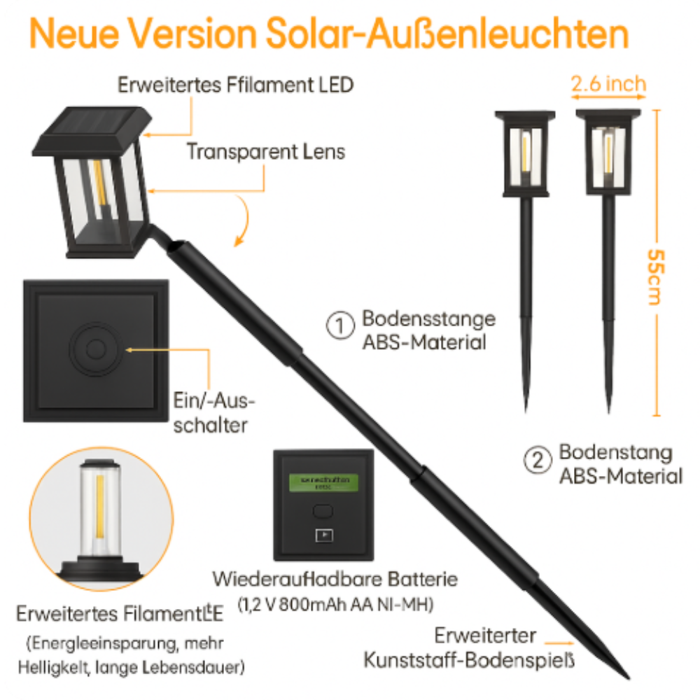 Solar LED Gartenleuchte Außen IP65 – Wetterfeste Solarleuchte für Garten, Terrasse & Wegbeleuchtung