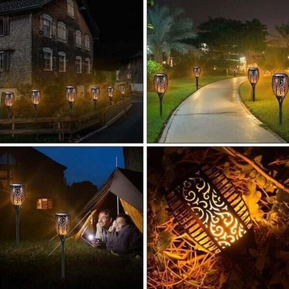Solar Gartenfackel LED mit Flammen-Effekt | Solarleuchte Außen für Garten & Terrasse | IP65 Wasserdicht Deko Lampe