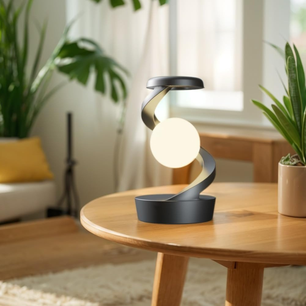 Moderne LED Tischlampe – Spiral Design Lampe in Grau & Weiß für Wohnzimmer & Büro