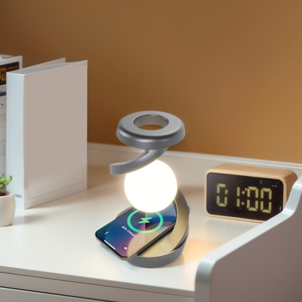 Moderne LED Tischlampe – Spiral Design Lampe in Grau & Weiß für Wohnzimmer & Büro